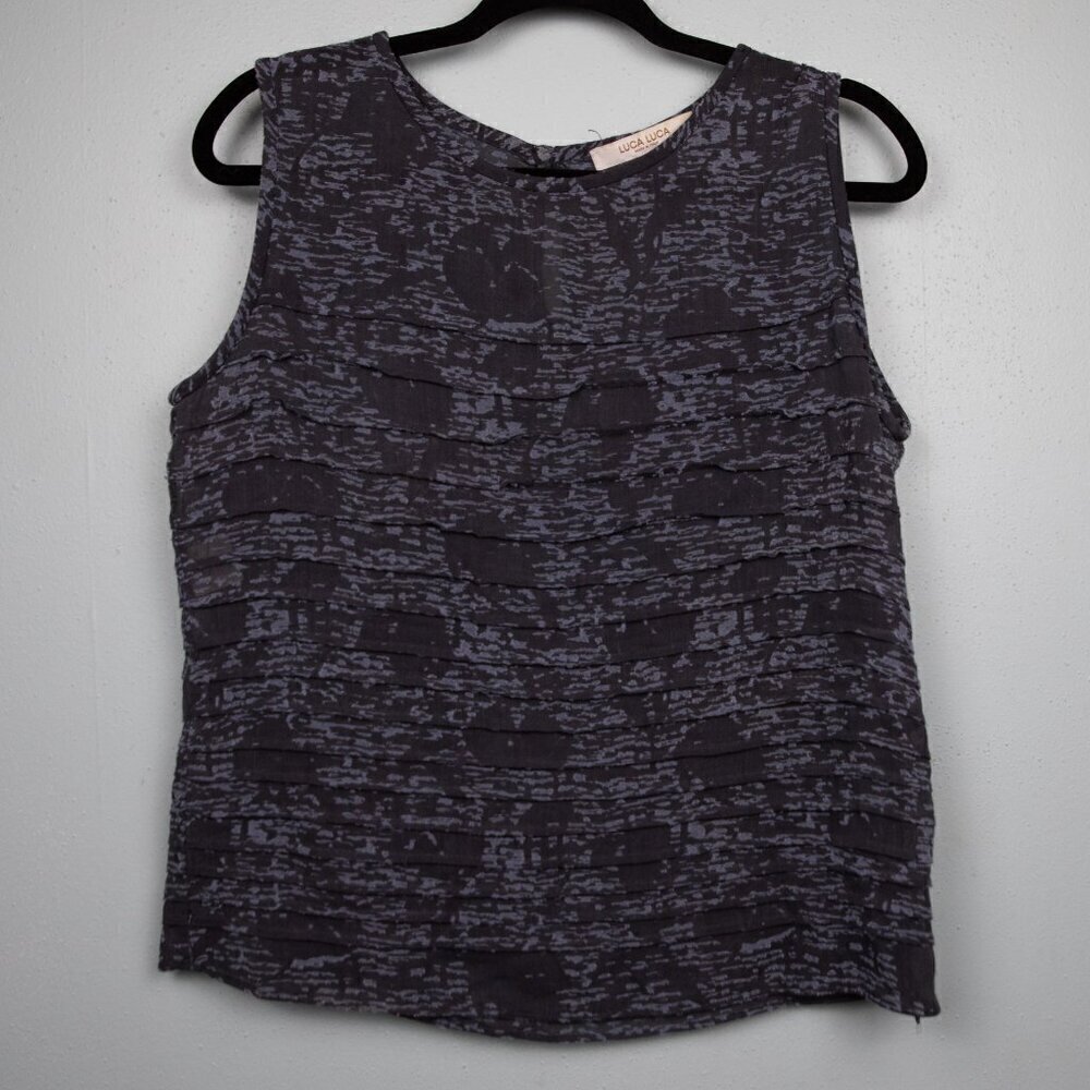 Luca Luca grey wool blend tiered ruffle sleeveless sheer shirt-8